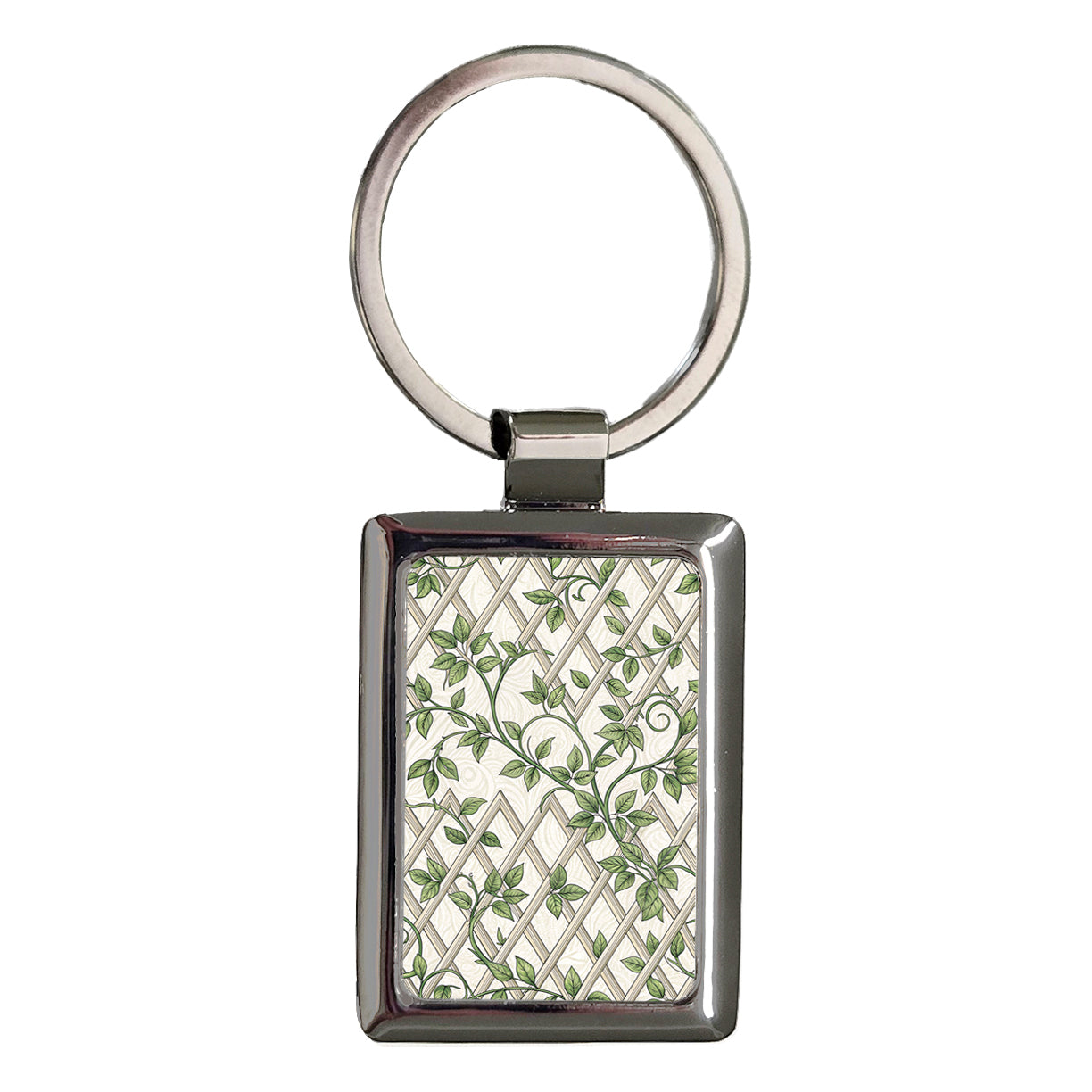 Trellis Ivy Pattern Rectangle Metal Keychain