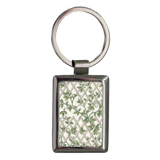 Trellis Ivy Pattern Rectangle Metal Keychain
