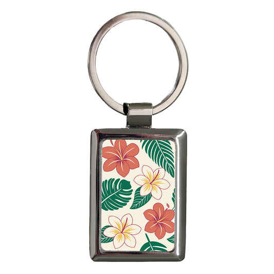 Tropical Flowers Leaves Drawing Rectangle Metal Keychain