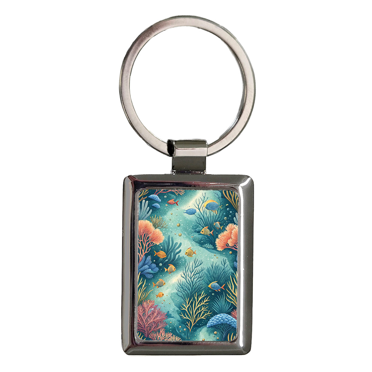 Under Ocean Coral Fish Background Rectangle Metal Keychain