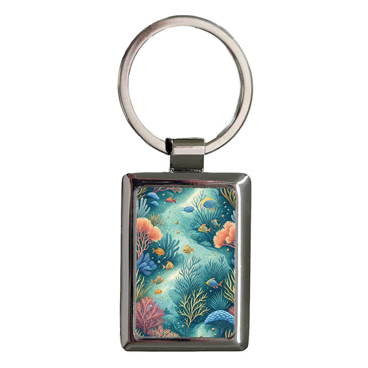 Under Ocean Coral Fish Background Rectangle Metal Keychain