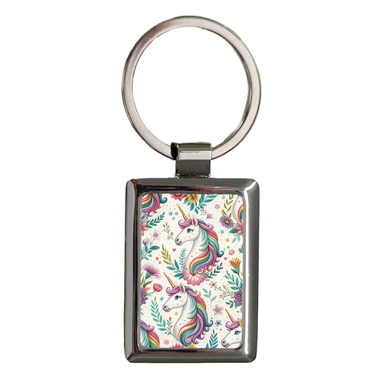 Unicorn Colorful Pretty Background Rectangle Metal Keychain