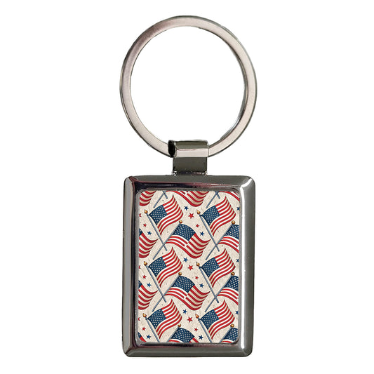 USA Waving Flags United States Of America Rectangle Metal Keychain