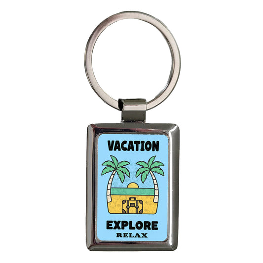 Vacation Explore Relax Cute Rectangle Metal Keychain