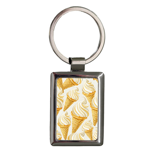 Vanilla Ice Cream Cones Rectangle Metal Keychain
