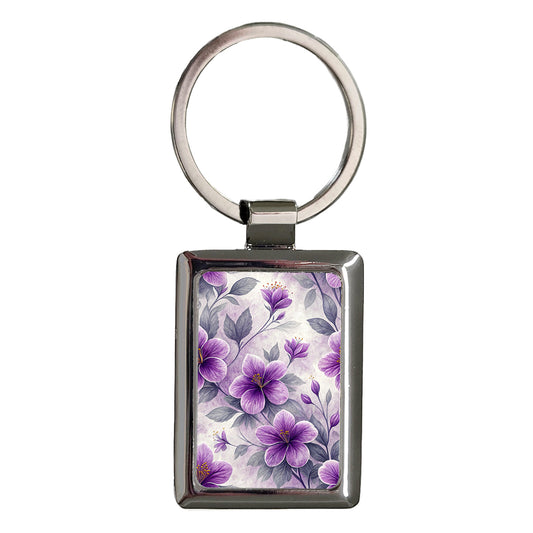 Violet Flowers Elegant Rectangle Metal Keychain