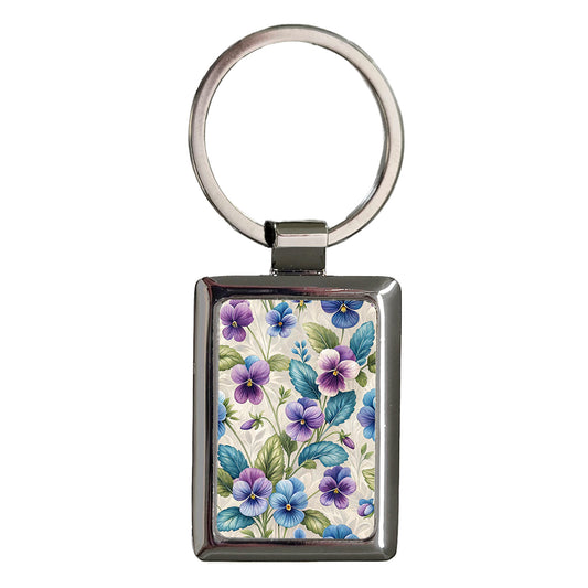 Violets Flowers Beautiful Rectangle Metal Keychain