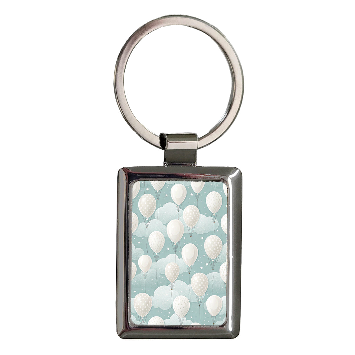 White Balloons Birthday Background Rectangle Metal Keychain
