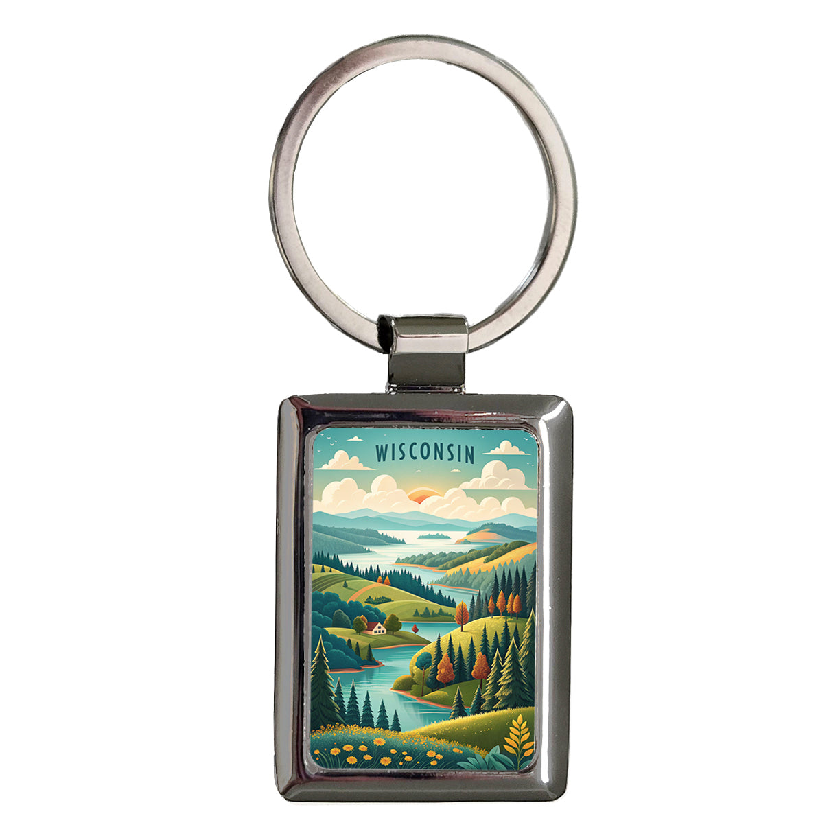 Wisconsin State Beautiful Scene Rectangle Metal Keychain
