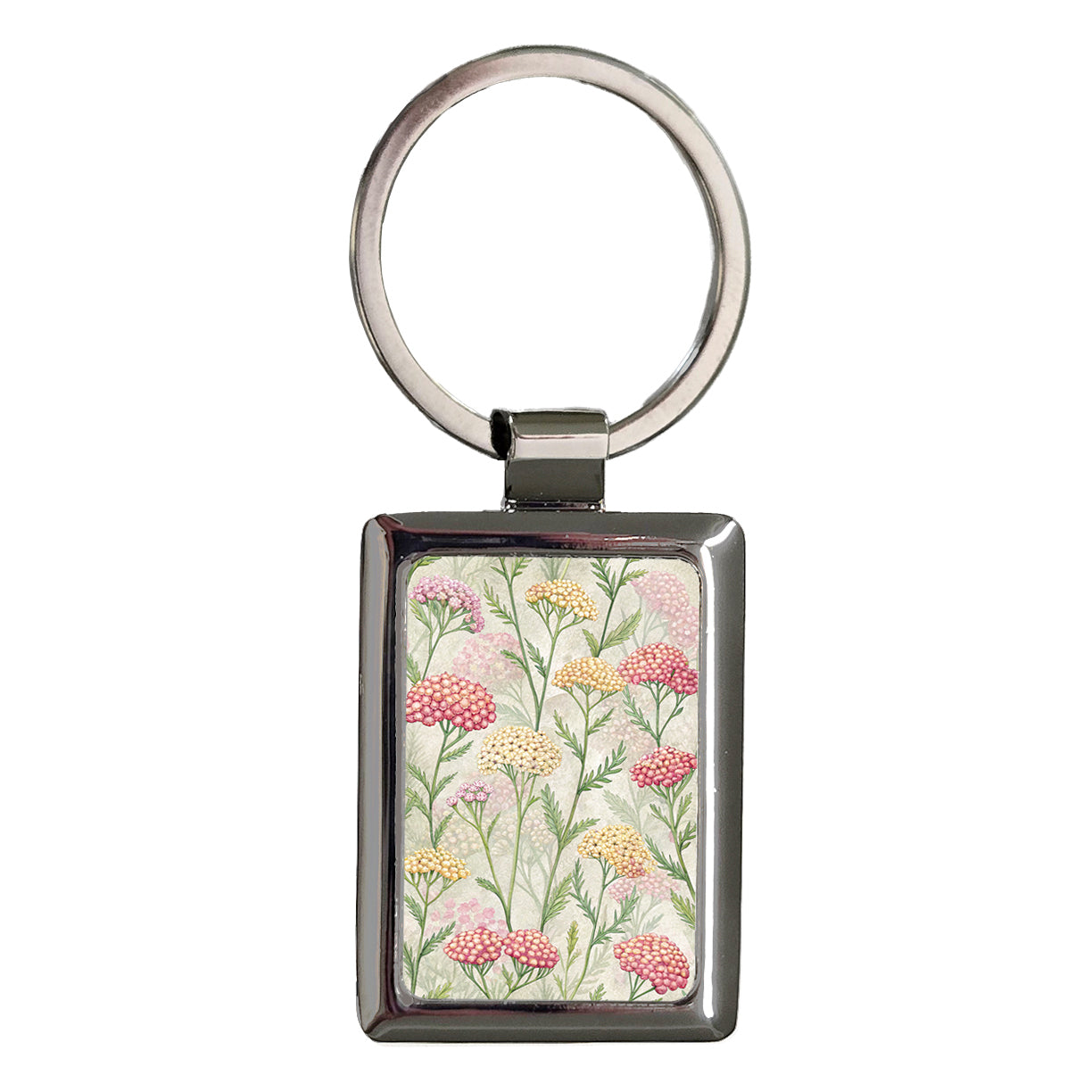 Yarrow Flowers Pink Yellow Rectangle Metal Keychain