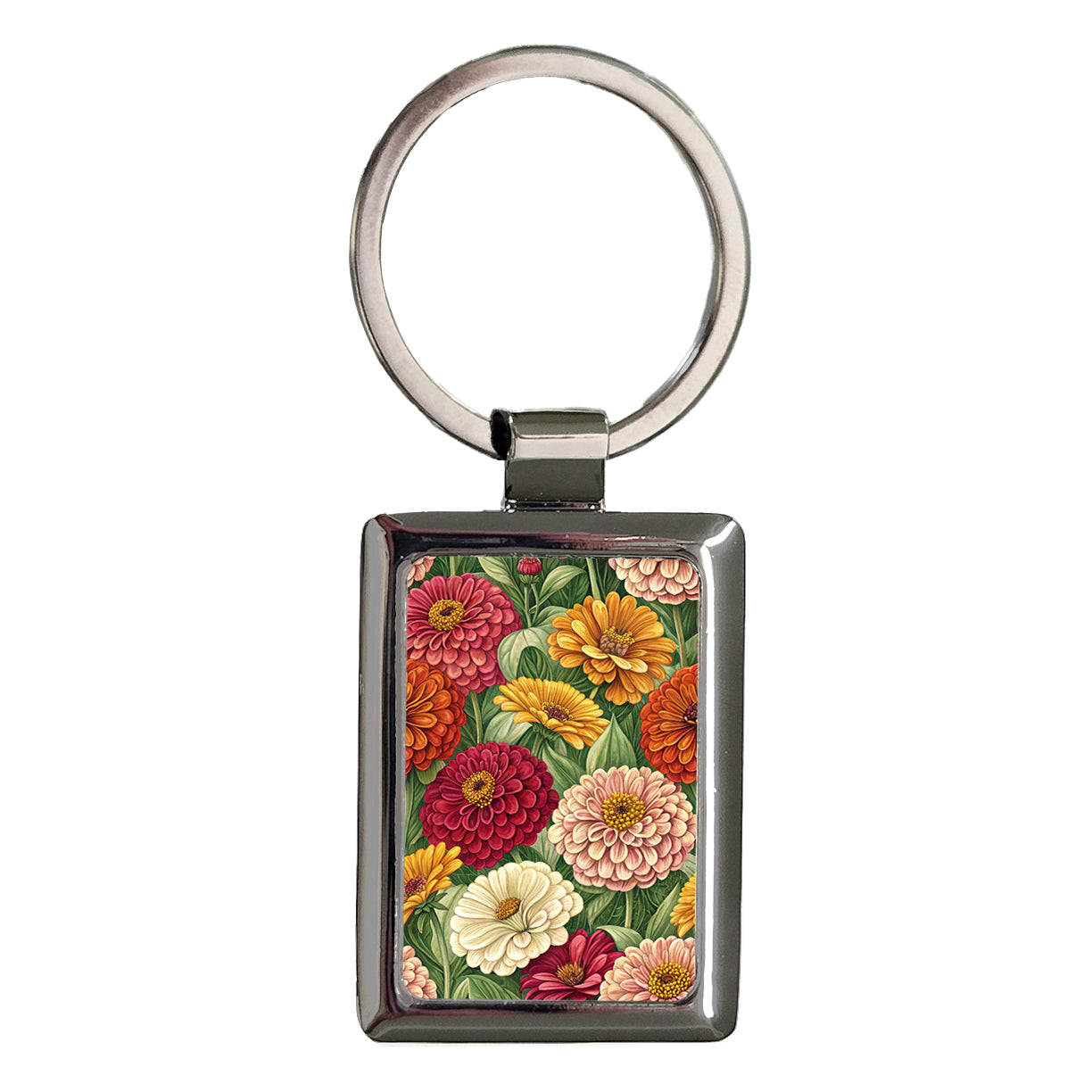Zinnia Flowers Elegant Rectangle Metal Keychain
