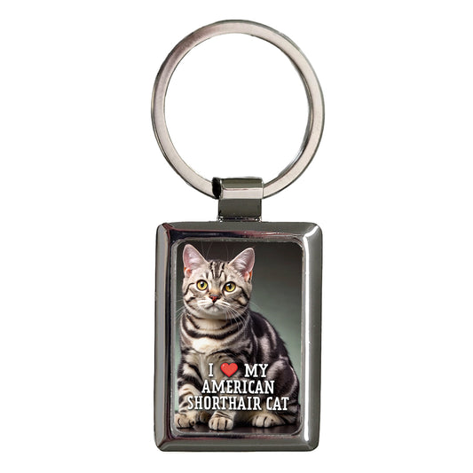 I Love My American Shorthair Cat Heart Rectangle Metal Keychain