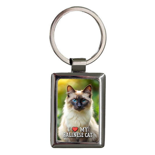 I Love My Balinese Cat Heart Rectangle Metal Keychain