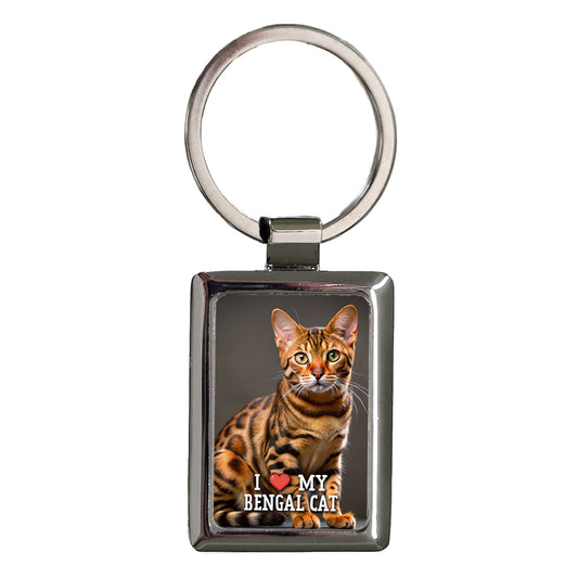 I Love My Bengal Cat Heart Rectangle Metal Keychain