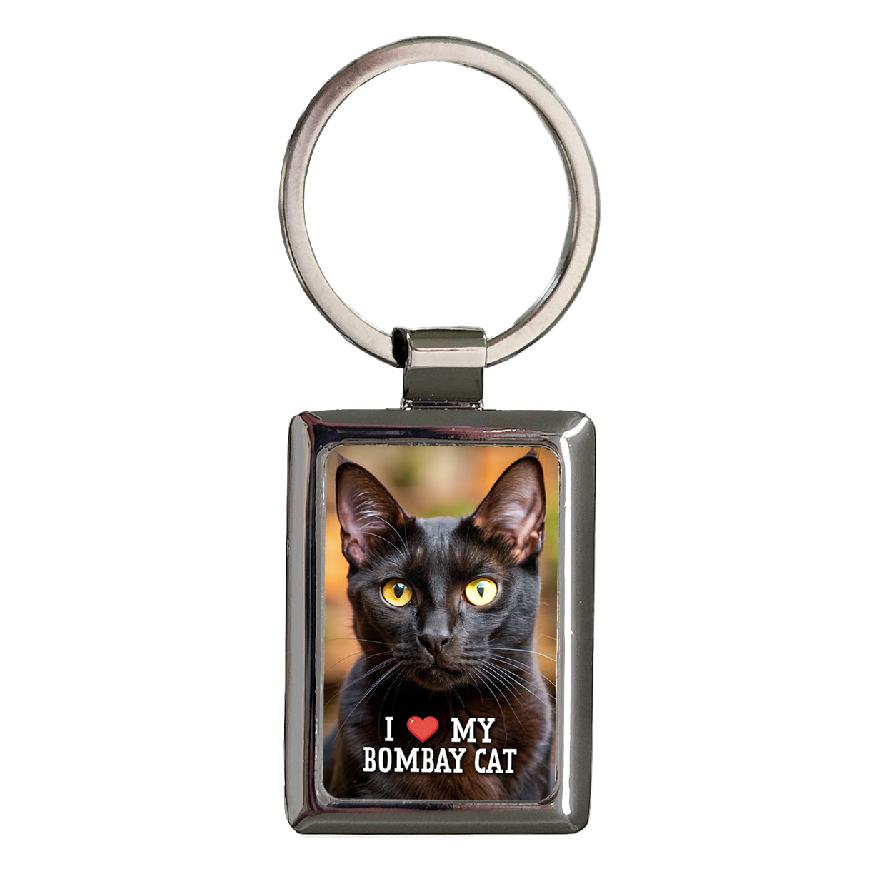 I Love My Bombay Cat Heart Rectangle Metal Keychain