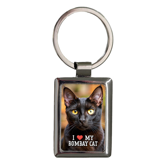 I Love My Bombay Cat Heart Rectangle Metal Keychain