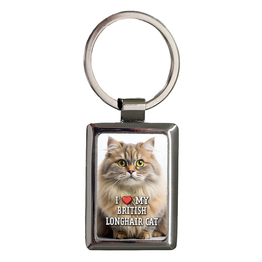I Love My British Longhair Cat Heart Rectangle Metal Keychain