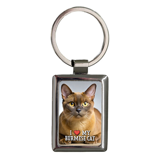 I Love My Burmese Cat Heart Rectangle Metal Keychain