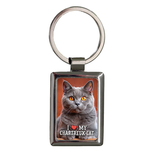 I Love My Chartreux Cat Heart Rectangle Metal Keychain
