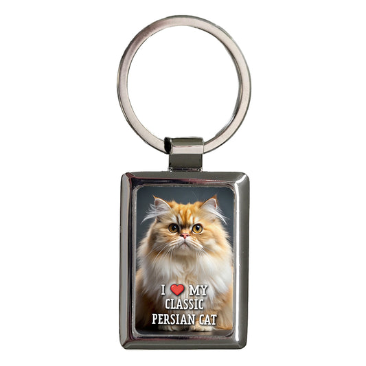 I Love My Classic Persian Cat Heart Rectangle Metal Keychain