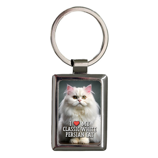 I Love My Classic White Persian Cat Heart Rectangle Metal Keychain