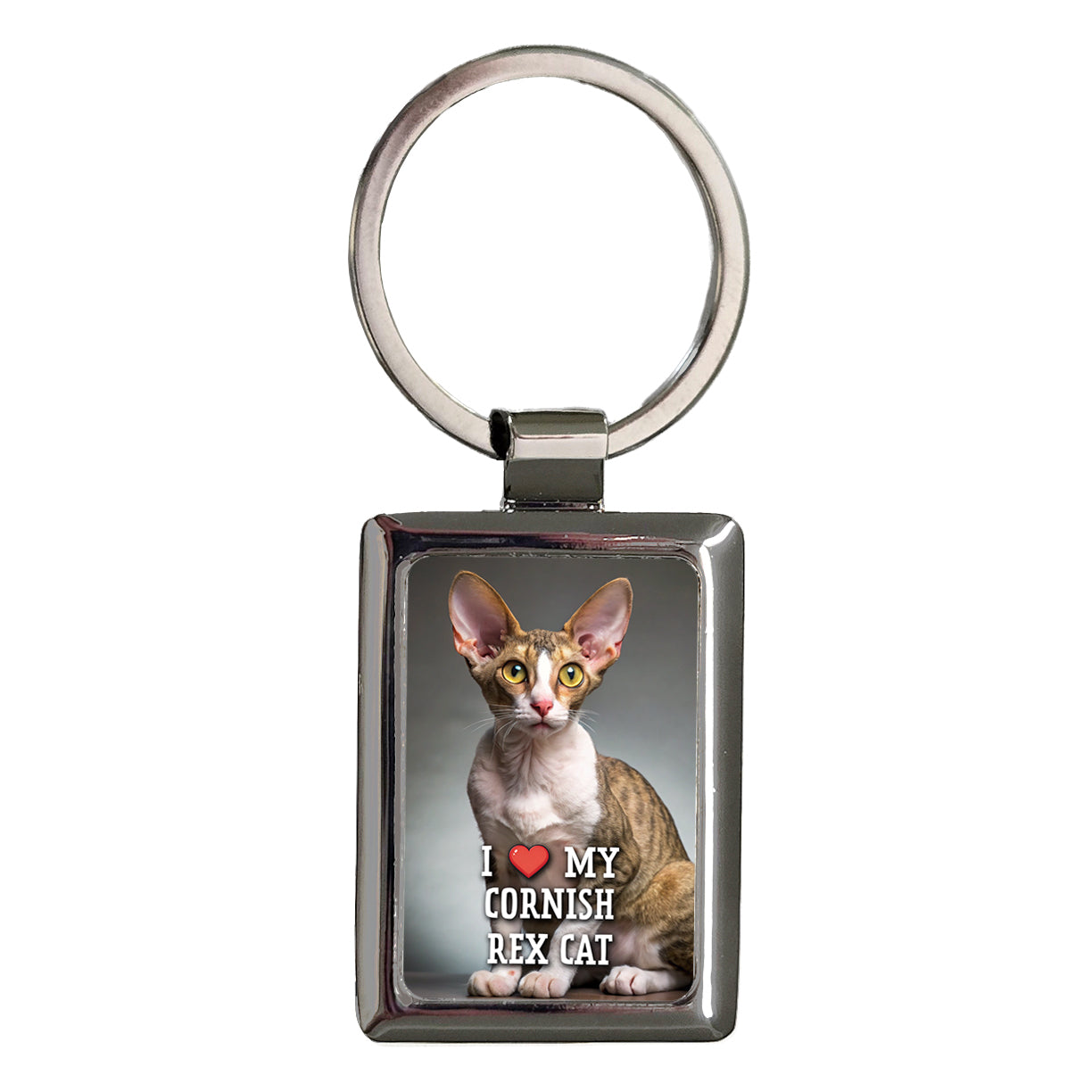 I Love My Cornish Rex Cat Heart Rectangle Metal Keychain