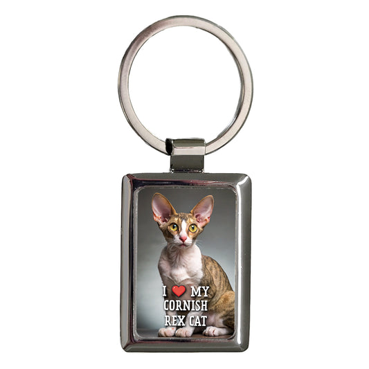 I Love My Cornish Rex Cat Heart Rectangle Metal Keychain