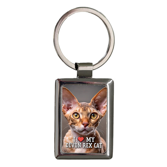 I Love My Devon Rex Cat Heart Rectangle Metal Keychain
