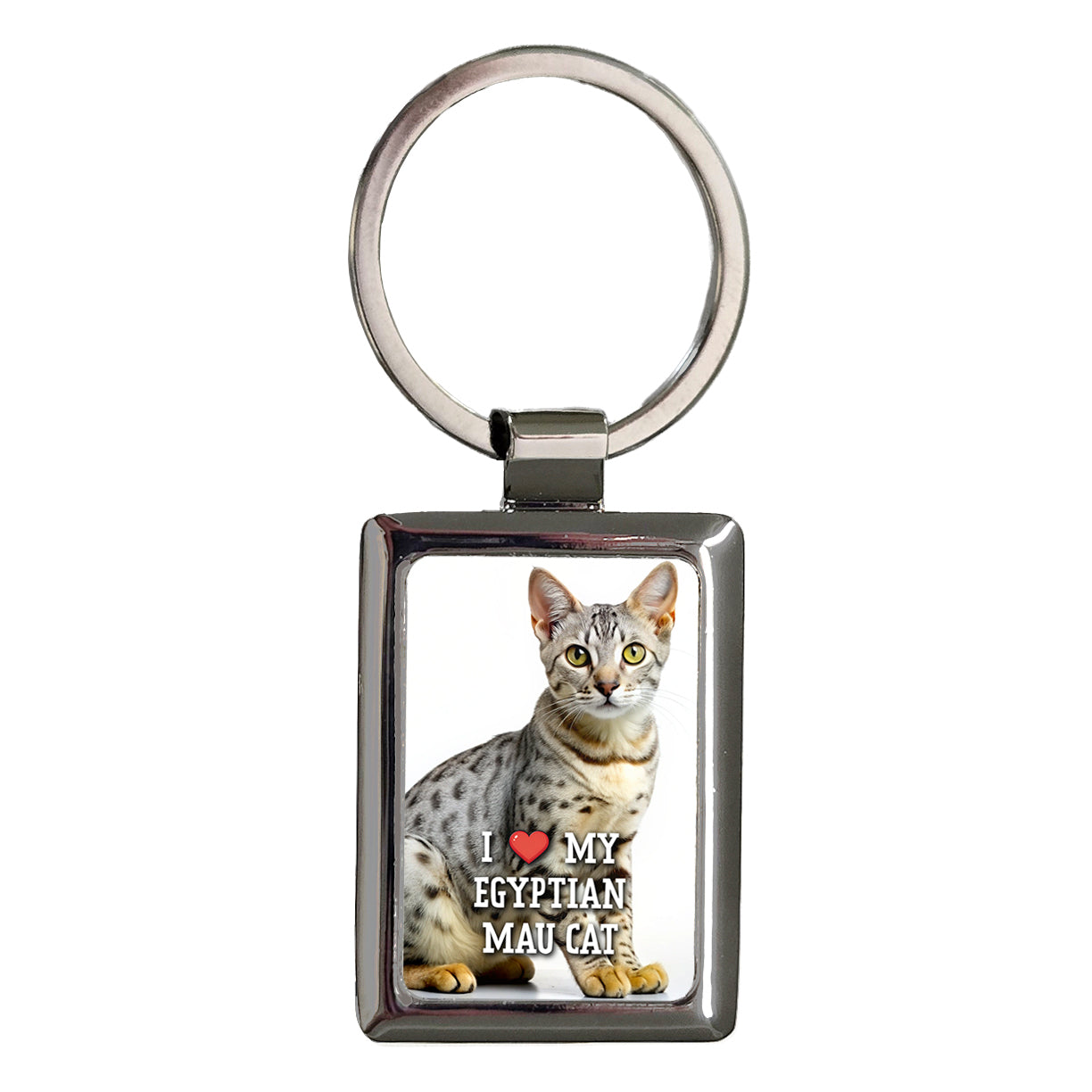 I Love My Egyptian Mau Cat Heart Rectangle Metal Keychain