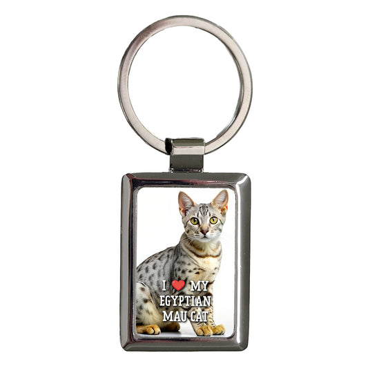 I Love My Egyptian Mau Cat Heart Rectangle Metal Keychain