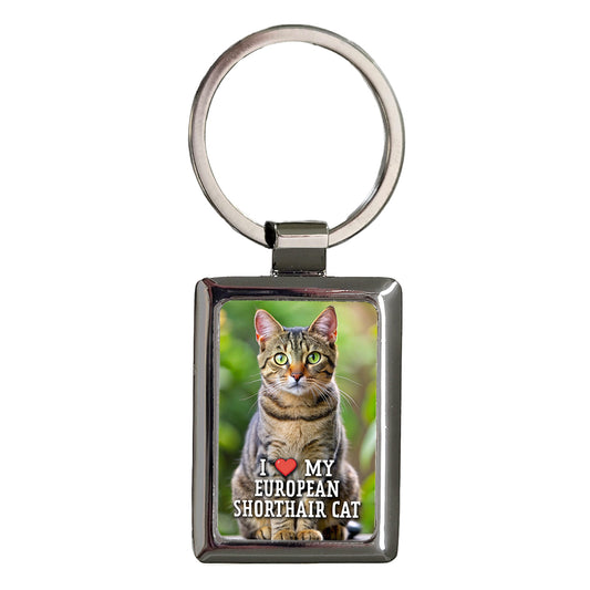 I Love My European Shorthair Cat Heart Rectangle Metal Keychain