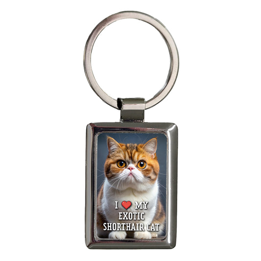 I Love My Exotic Shorthair Cat Heart Rectangle Metal Keychain