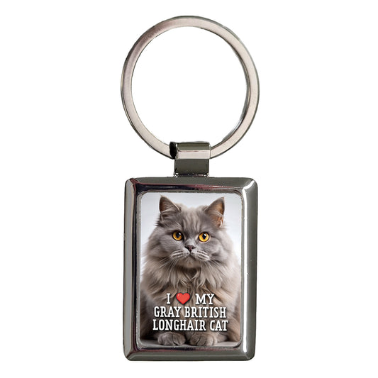 I Love My Gray British Longhair Cat Heart Rectangle Metal Keychain
