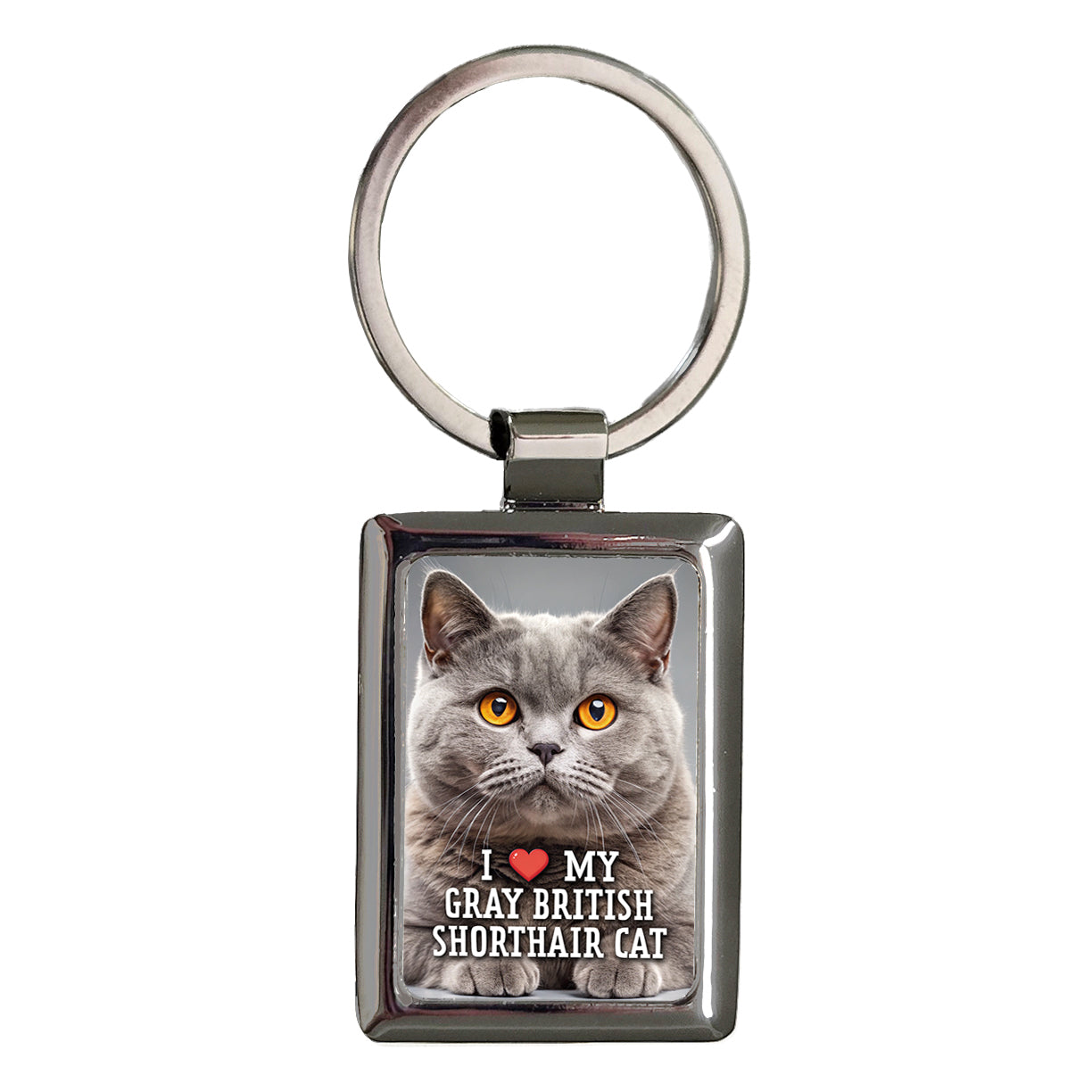 I Love My Gray British Shorthair Cat Heart Rectangle Metal Keychain