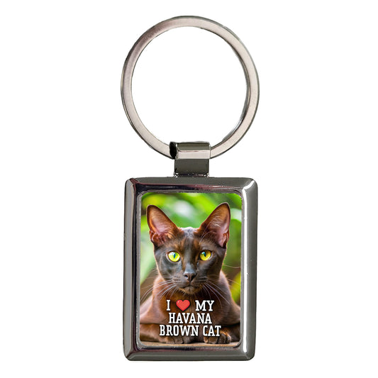 I Love My Havana Brown Cat Heart Rectangle Metal Keychain