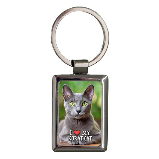 I Love My Korat Cat Heart Rectangle Metal Keychain