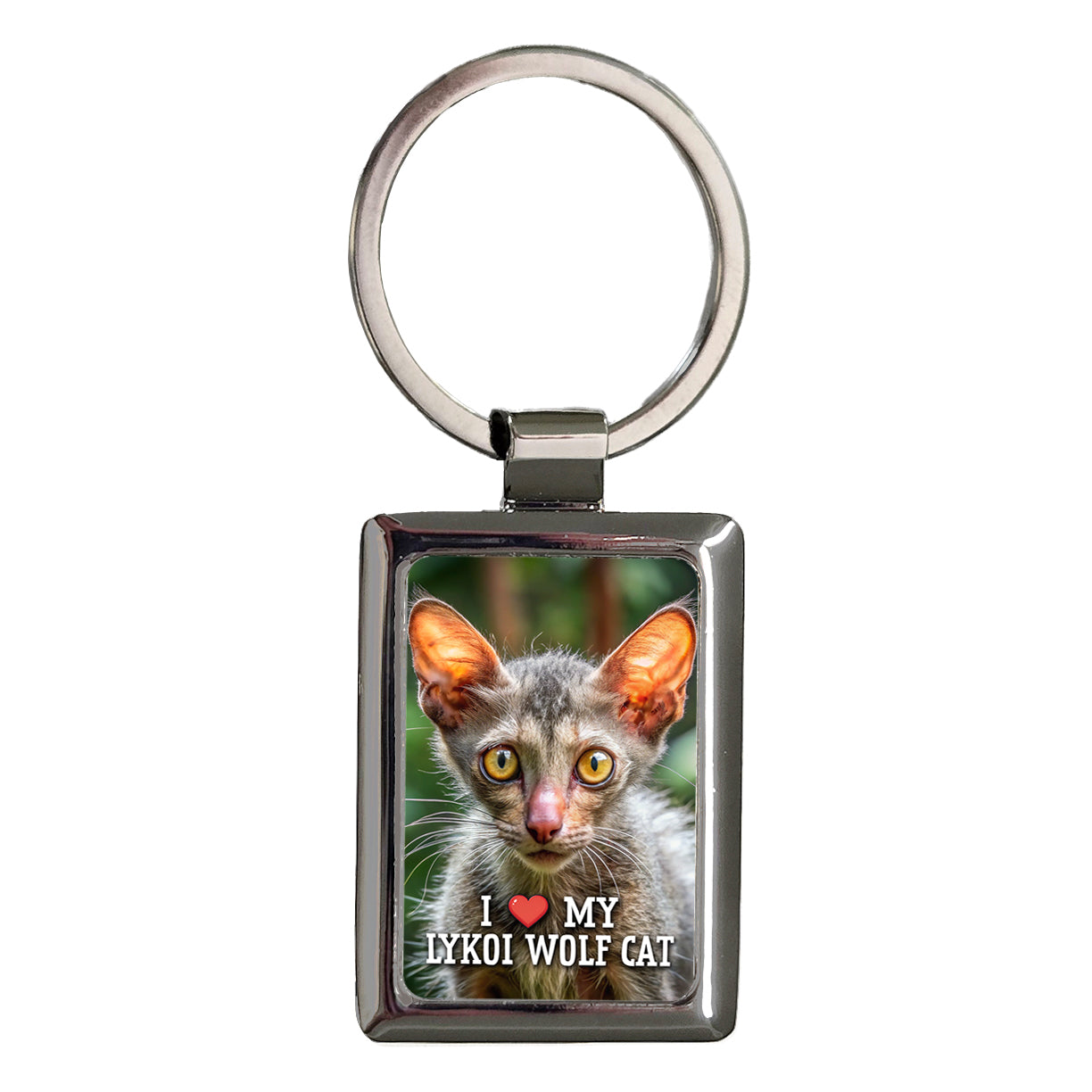 I Love My Lykoi Wolf Cat Heart Rectangle Metal Keychain