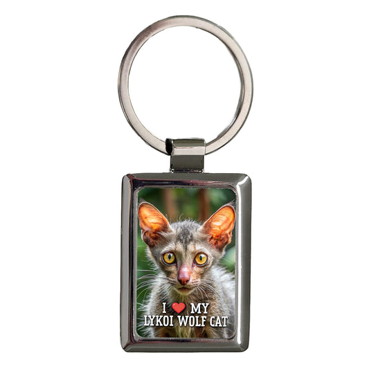 I Love My Lykoi Wolf Cat Heart Rectangle Metal Keychain