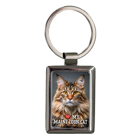 I Love My Maine Coon Cat Heart Rectangle Metal Keychain