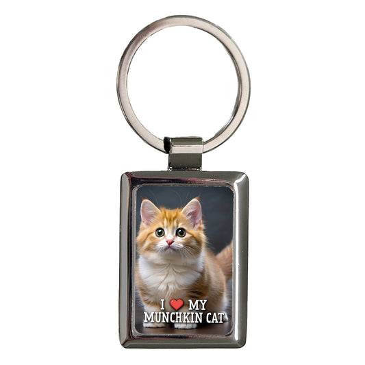 I Love My Munchkin Cat Heart Rectangle Metal Keychain