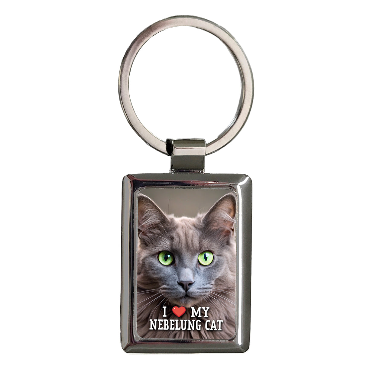 I Love My Nebelung Cat Heart Rectangle Metal Keychain