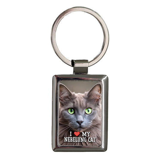 I Love My Nebelung Cat Heart Rectangle Metal Keychain