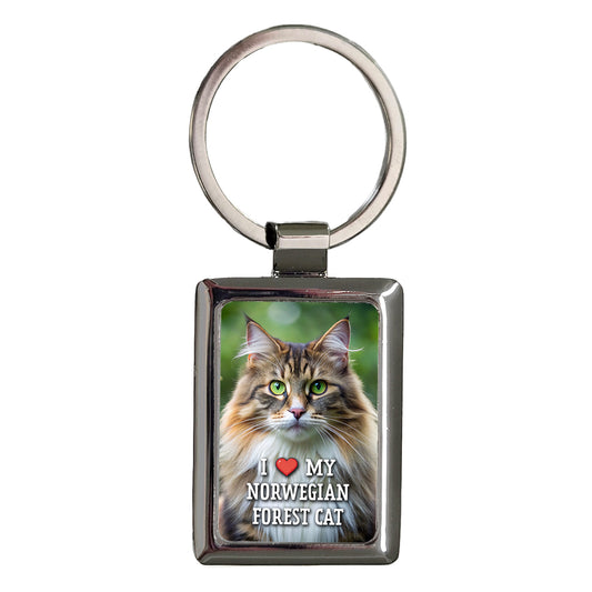 I Love My Norwegian Forest Cat Heart Rectangle Metal Keychain