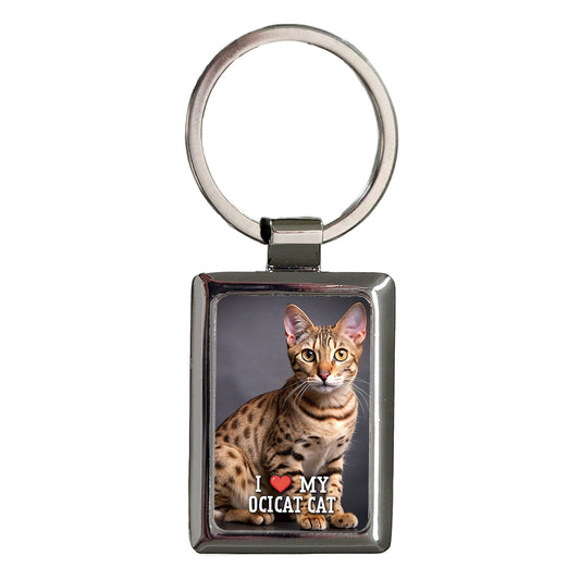 I Love My Ocicat Cat Heart Rectangle Metal Keychain