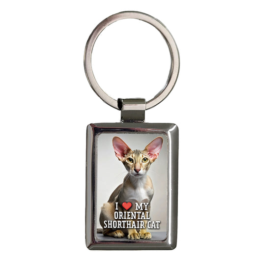 I Love My Oriental Shorthair Cat Heart Rectangle Metal Keychain