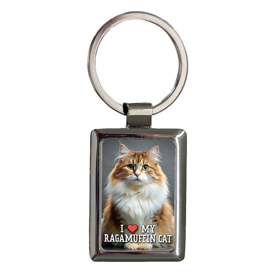 I Love My Ragamuffin Cat Heart Rectangle Metal Keychain
