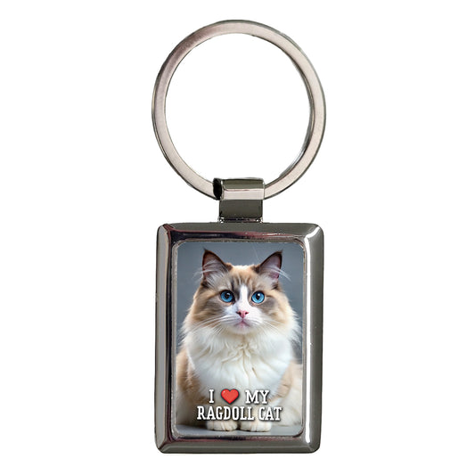 I Love My Ragdoll Cat Heart Rectangle Metal Keychain