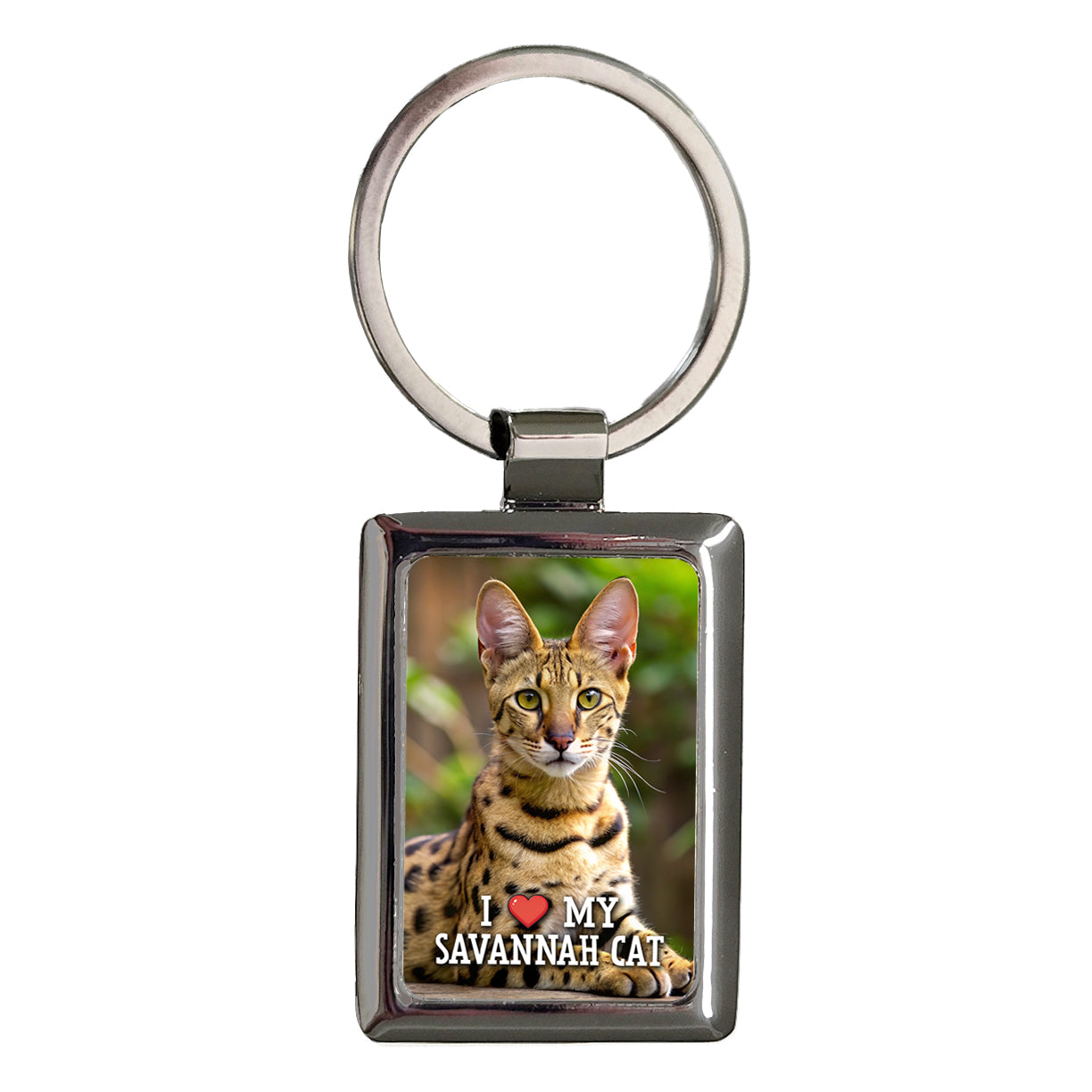 I Love My Savannah Cat Heart Rectangle Metal Keychain