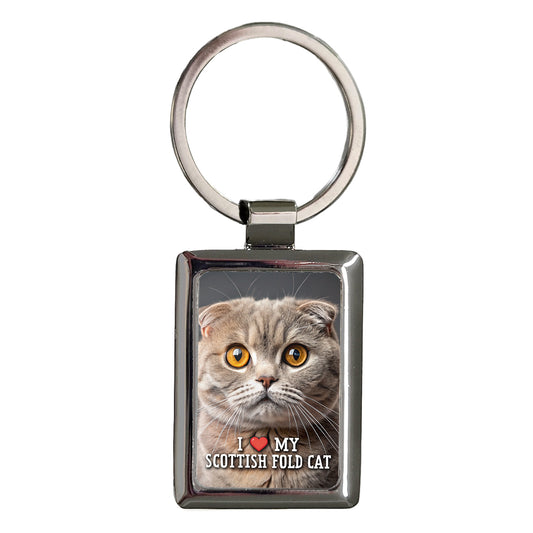 I Love My Scottish Fold Cat Heart Rectangle Metal Keychain