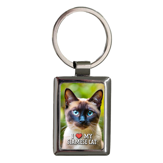 I Love My Siamese Cat Heart Rectangle Metal Keychain
